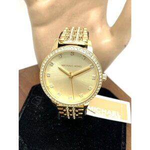 Michael Kors Womens Watch MK4368 Melissa Quartz Gemmed Gold Stainless Steel 35mm